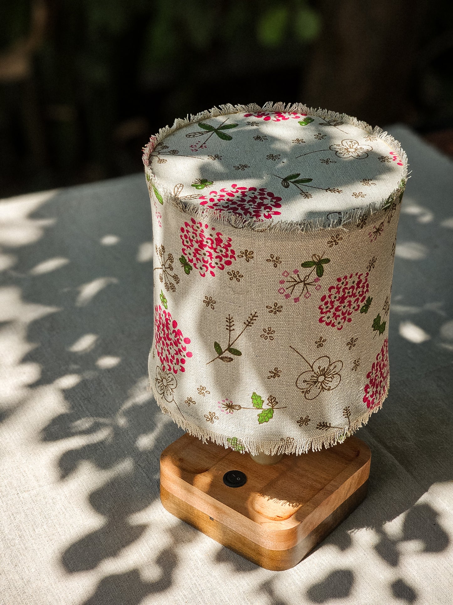 Lux Annam Floral Cube Lamp – Handcrafted Fabric & Pearlwood Wooden Light