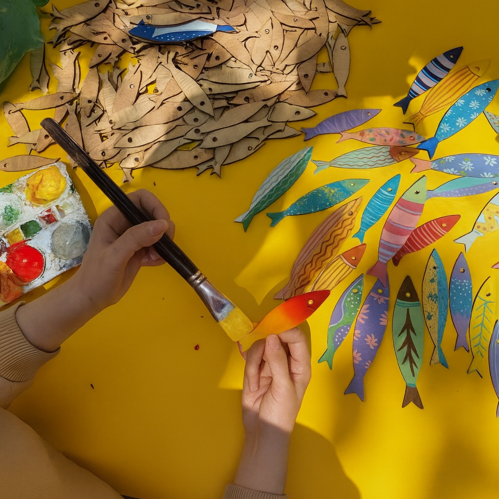 Lux Annam -Painted Wooden Fish Wall Decor Set – Ocean-Inspired Art