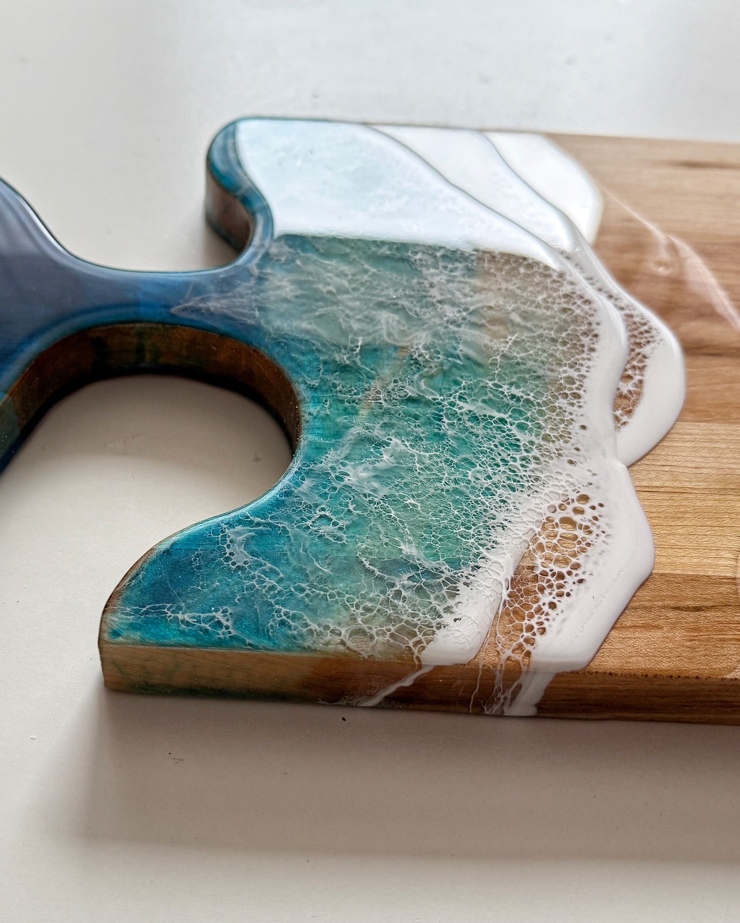 Kaiyo Ocean Wave Resin Wood Cutting Board with Fish Tail Handle (Handcrafted, Premium Gift)