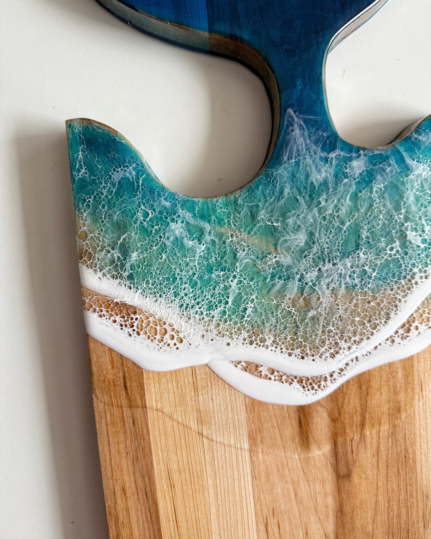 Kaiyo Ocean Wave Resin Wood Cutting Board with Fish Tail Handle (Handcrafted, Premium Gift)