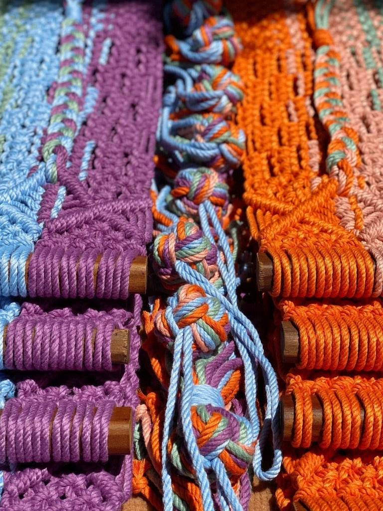 Lux Annam Prisma – Foldable Wooden Macrame Chair Handwoven in Rainbow Hues - Luxannam