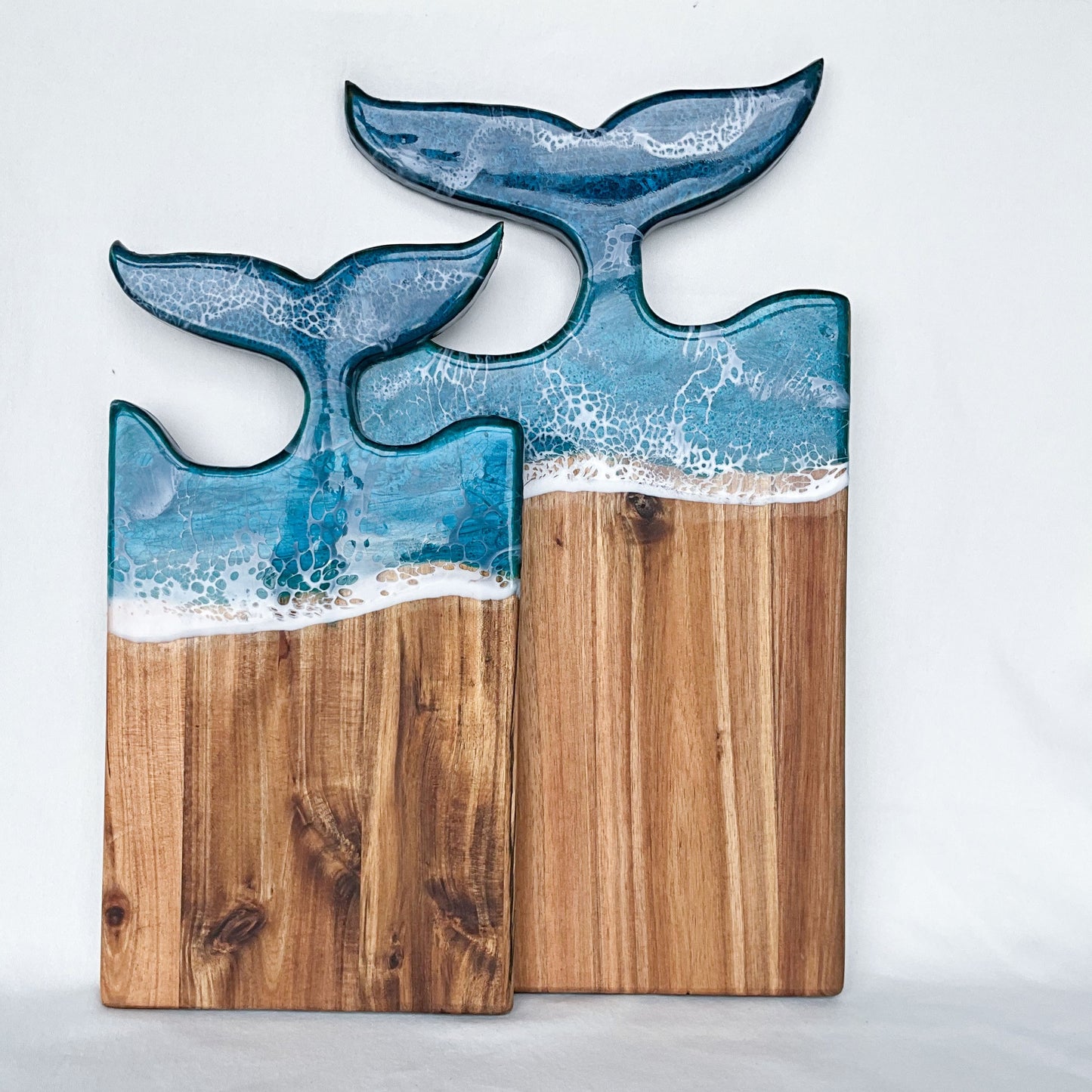 Kaiyo Ocean Wave Resin Wood Cutting Board with Fish Tail Handle (Handcrafted, Premium Gift)