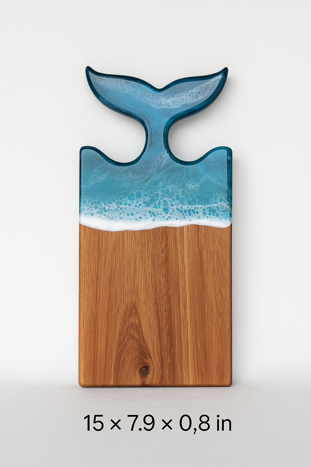 Kaiyo Ocean Wave Resin Wood Cutting Board with Fish Tail Handle (Handcrafted, Premium Gift)