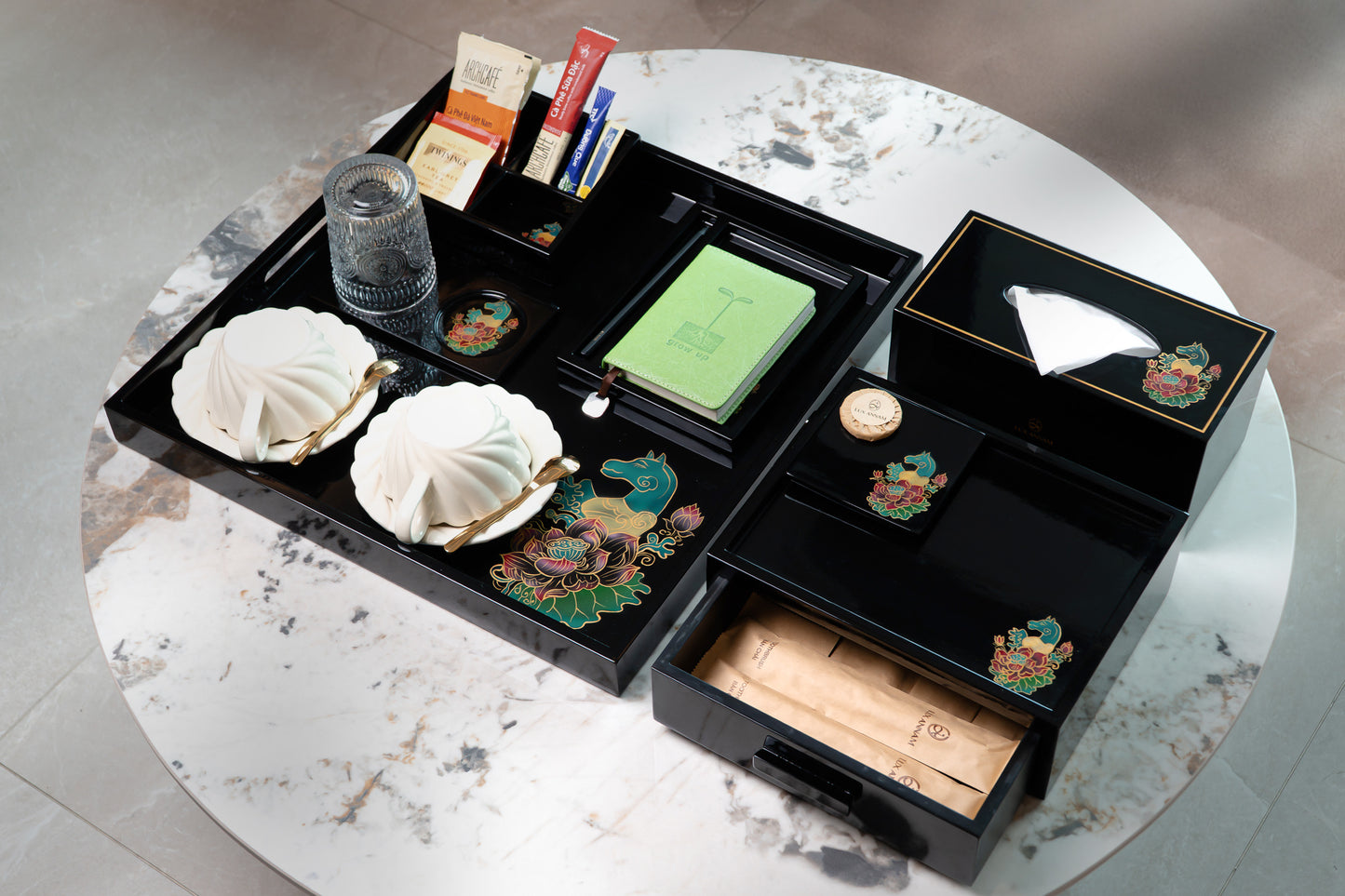 Hand-Painted Lacquer Tea & Amenities Set – Vietnamese Craftsmanship by Lux Annam