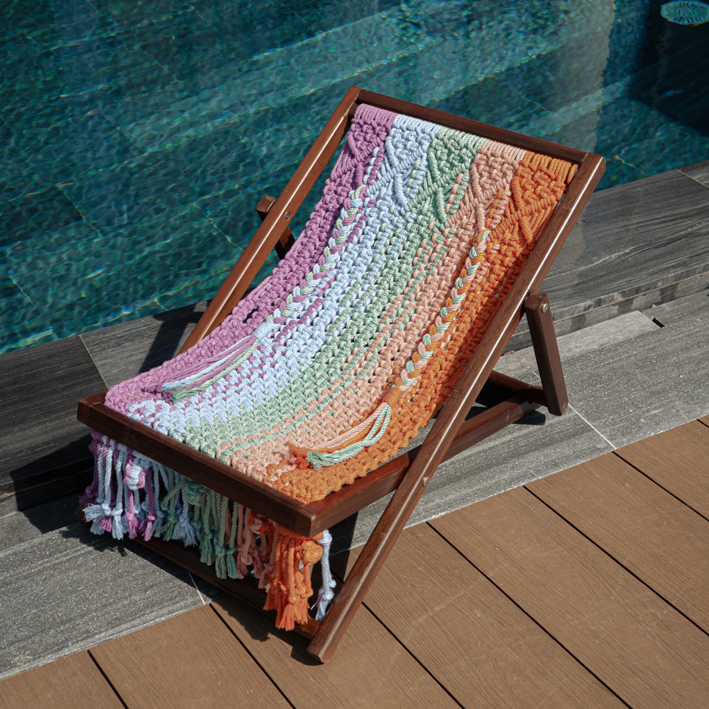 Prisma Folding Outdoor Chair – Macrame Crochet Hammock with Hopea Hardwood Frame