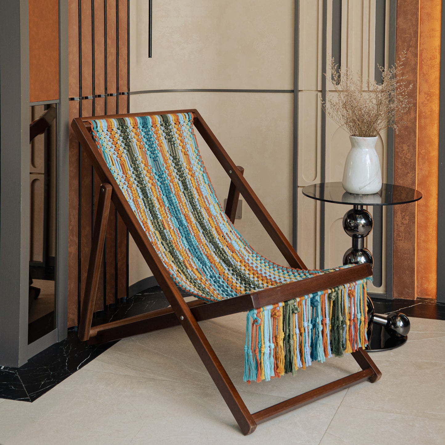 Prisma Folding Outdoor Chair – Macrame Crochet Hammock with Hopea Hardwood Frame