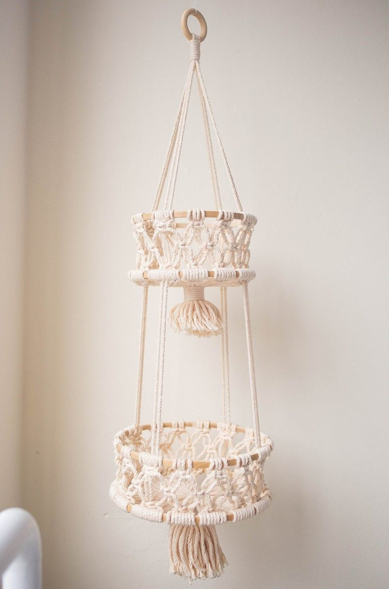 Macramé Hanging Basket – Handmade Woven Plant & Fruit Organizer (1–3 Tier Options)