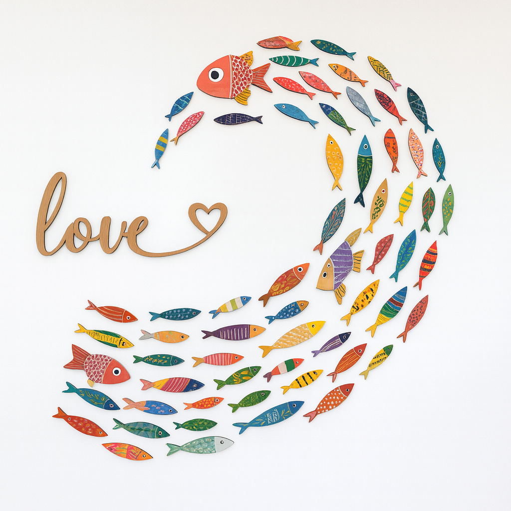 Lux Annam -Painted Wooden Fish Wall Decor Set – Ocean-Inspired Art