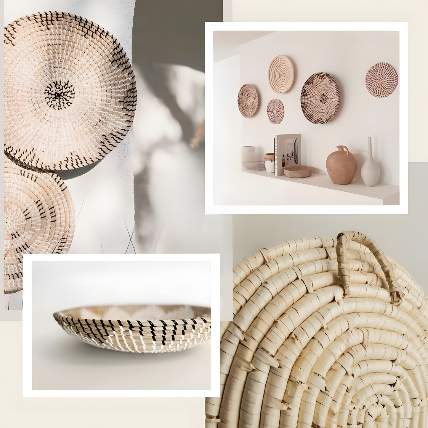 Handwoven Boho Wall Plate Set (Natural Seagrass Wall Décor, 7 Pieces)