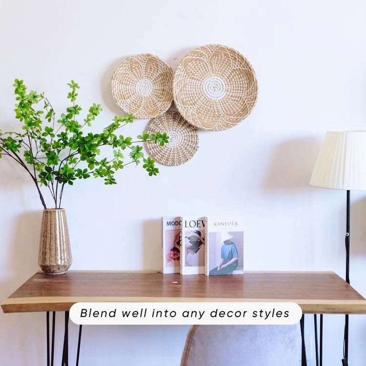 Handwoven Boho Wall Plate Set (Natural Seagrass Wall Décor, 7 Pieces)