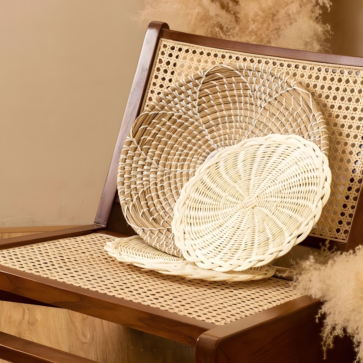 Handwoven Boho Wall Plate Set (Natural Seagrass Wall Décor, 7 Pieces)