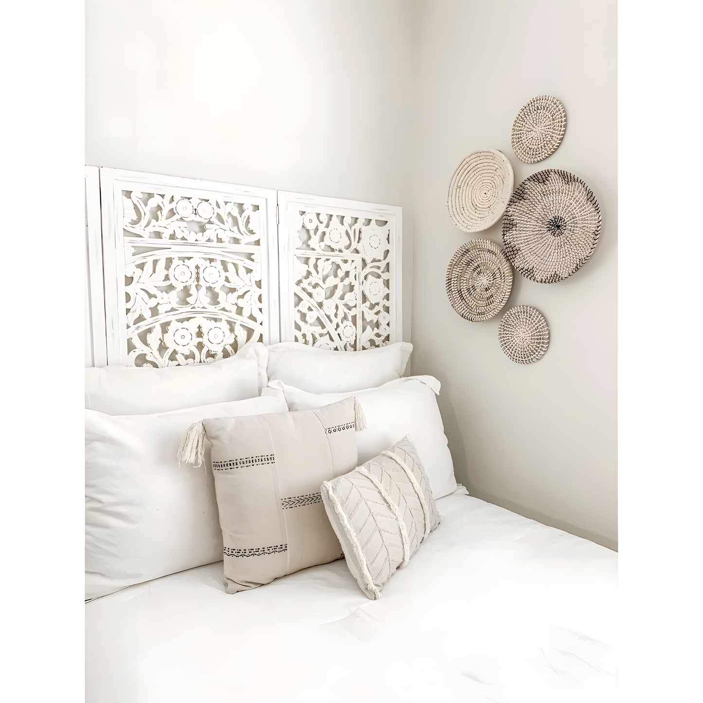Handwoven Boho Wall Plate Set (Natural Seagrass Wall Décor, 7 Pieces)