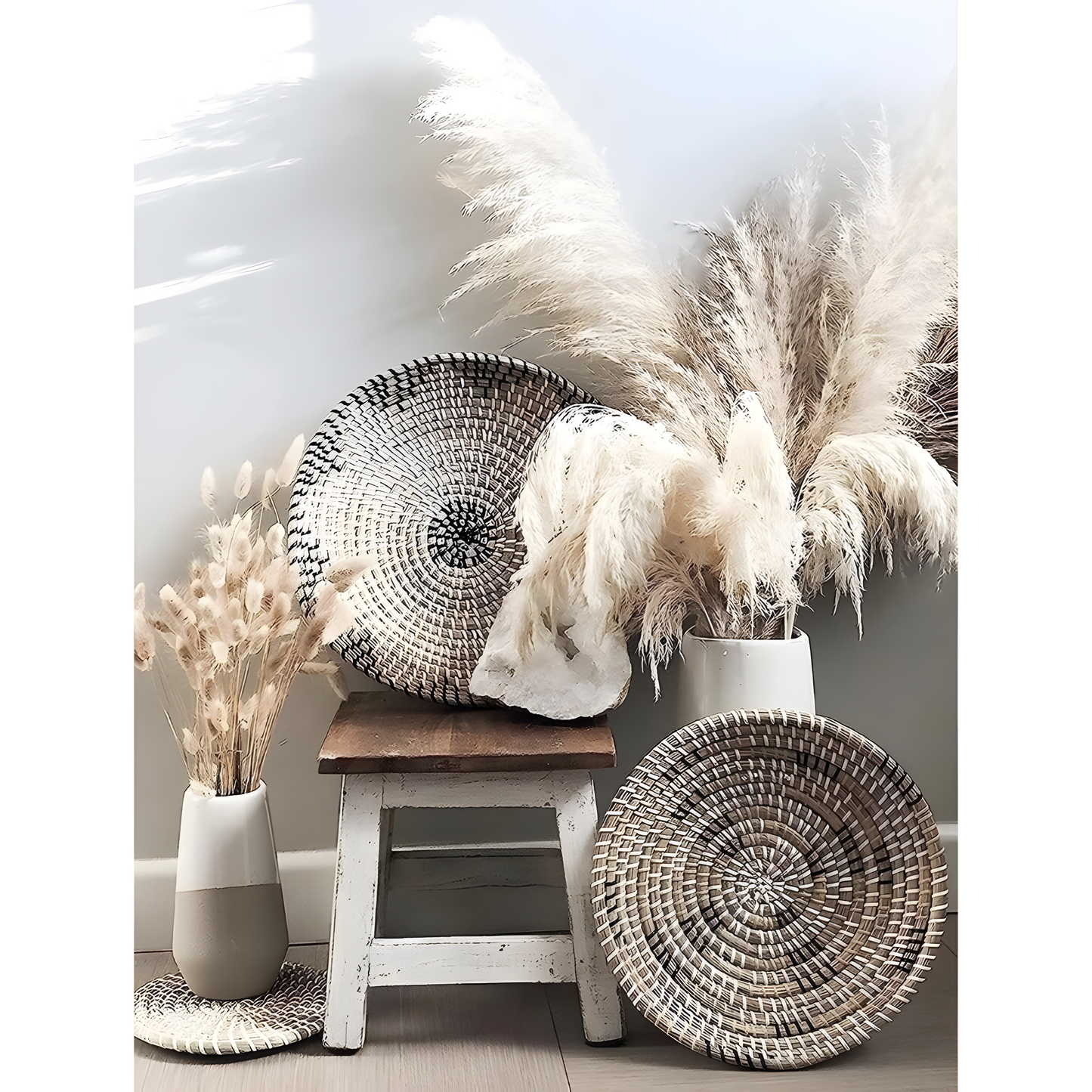 Handwoven Boho Wall Plate Set (Natural Seagrass Wall Décor, 7 Pieces)