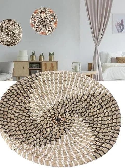 Handwoven Boho Wall Plate Set (Natural Seagrass Wall Décor, 7 Pieces)