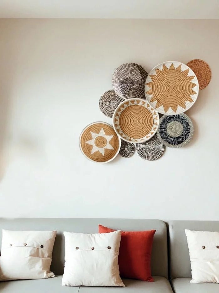 Handwoven Boho Wall Plate Set (Natural Seagrass Wall Décor, 7 Pieces)
