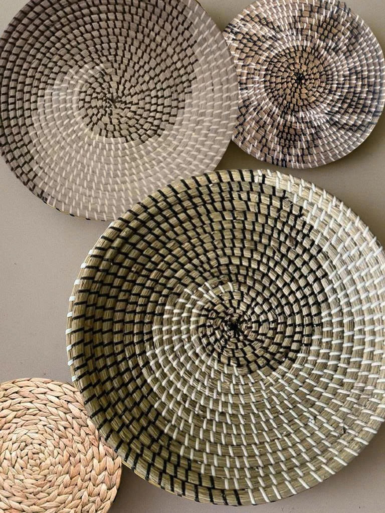 Handwoven Boho Wall Plate Set (Natural Seagrass Wall Décor, 7 Pieces)