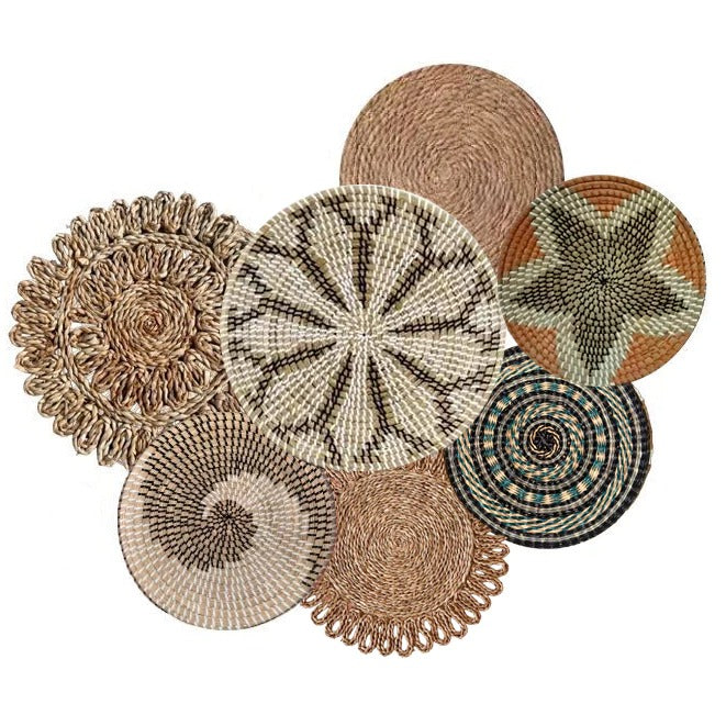 Handwoven Boho Wall Plate Set (Natural Seagrass Wall Décor, 7 Pieces)