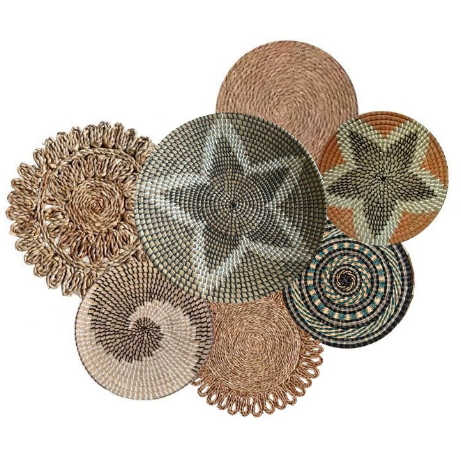 Handwoven Boho Wall Plate Set (Natural Seagrass Wall Décor, 7 Pieces)