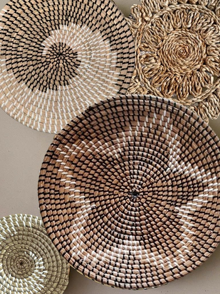 Handwoven Boho Wall Plate Set (Natural Seagrass Wall Décor, 7 Pieces)