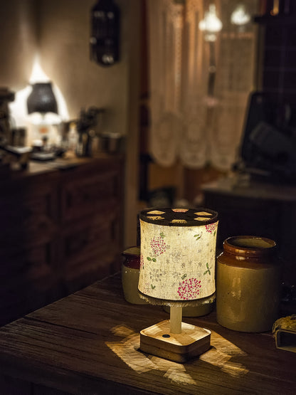 Lux Annam Floral Cube Lamp – Handcrafted Fabric & Pearlwood Wooden Light