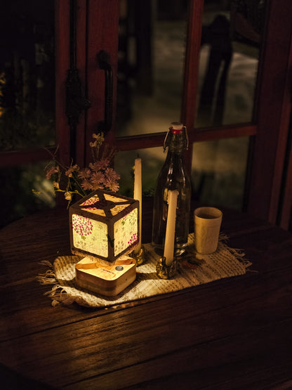 Lux Annam Floral Cube Lamp – Handcrafted Fabric & Pearlwood Wooden Light