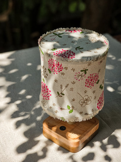 Lux Annam Floral Cube Lamp – Handcrafted Fabric & Pearlwood Wooden Light