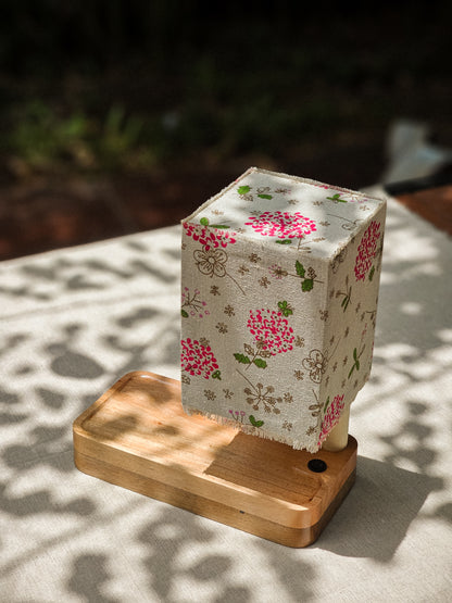 Lux Annam Floral Cube Lamp – Handcrafted Fabric & Pearlwood Wooden Light