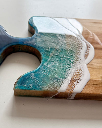 Kaiyo Ocean Wave Resin Wood Cutting Board with Fish Tail Handle (Handcrafted, Premium Gift)