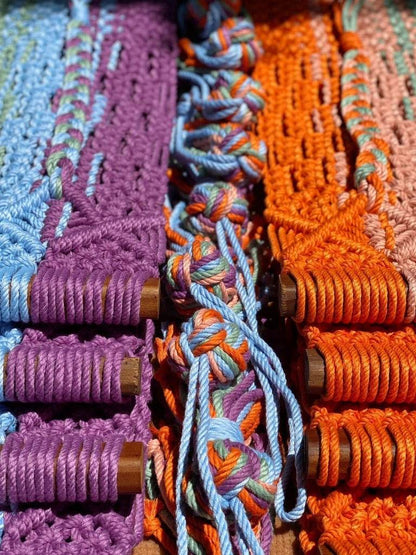 Lux Annam Prisma – Foldable Wooden Macrame Chair Handwoven in Rainbow Hues - Luxannam