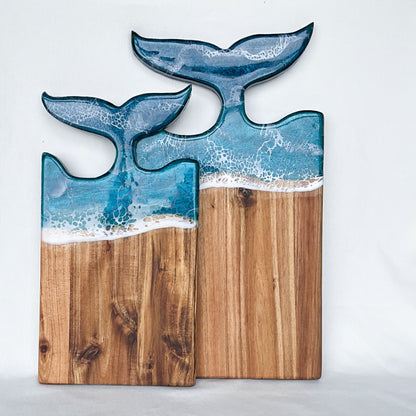Kaiyo Ocean Wave Resin Wood Cutting Board with Fish Tail Handle (Handcrafted, Premium Gift)