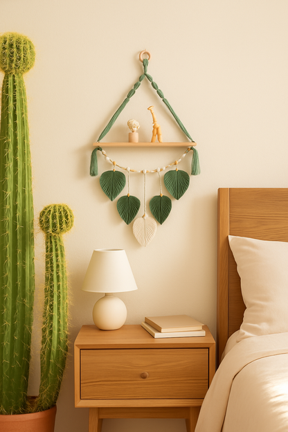 Macrame Wall Shelf M34 – A Handcrafted Harmony of Wood and Calm
