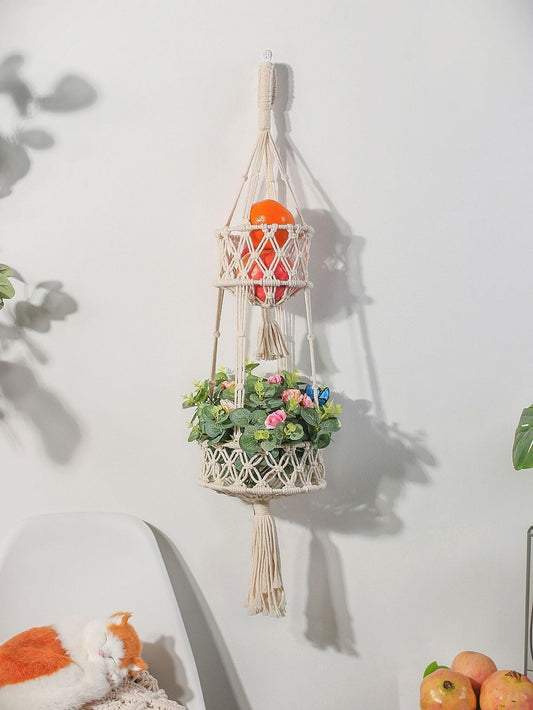 Macramé Hanging Basket – Handmade Woven Plant & Fruit Organizer (1–3 Tier Options)