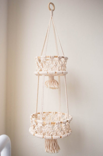 Macramé Hanging Basket – Handmade Woven Plant & Fruit Organizer (1–3 Tier Options)