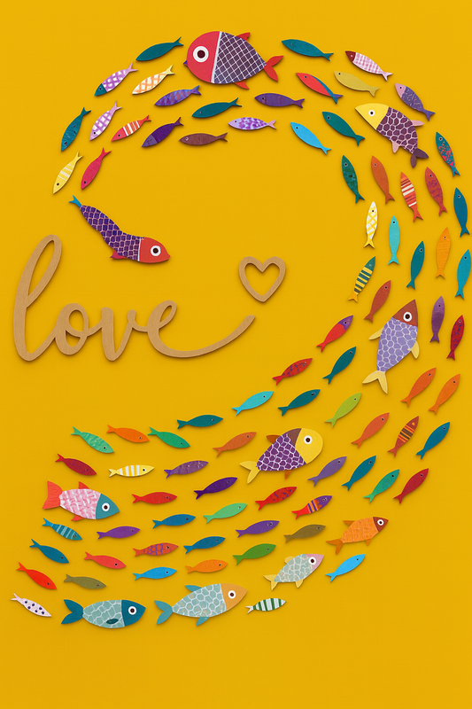 Lux Annam -Painted Wooden Fish Wall Decor Set – Ocean-Inspired Art