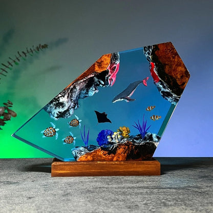 Ocean Polygon Epoxy Resin Lamp – Handcrafted Crystal Art Light