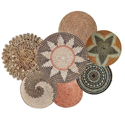 Handwoven Boho Wall Plate Set (Natural Seagrass Wall Décor, 7 Pieces)