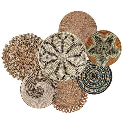 Handwoven Boho Wall Plate Set (Natural Seagrass Wall Décor, 7 Pieces)