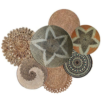 Handwoven Boho Wall Plate Set (Natural Seagrass Wall Décor, 7 Pieces)